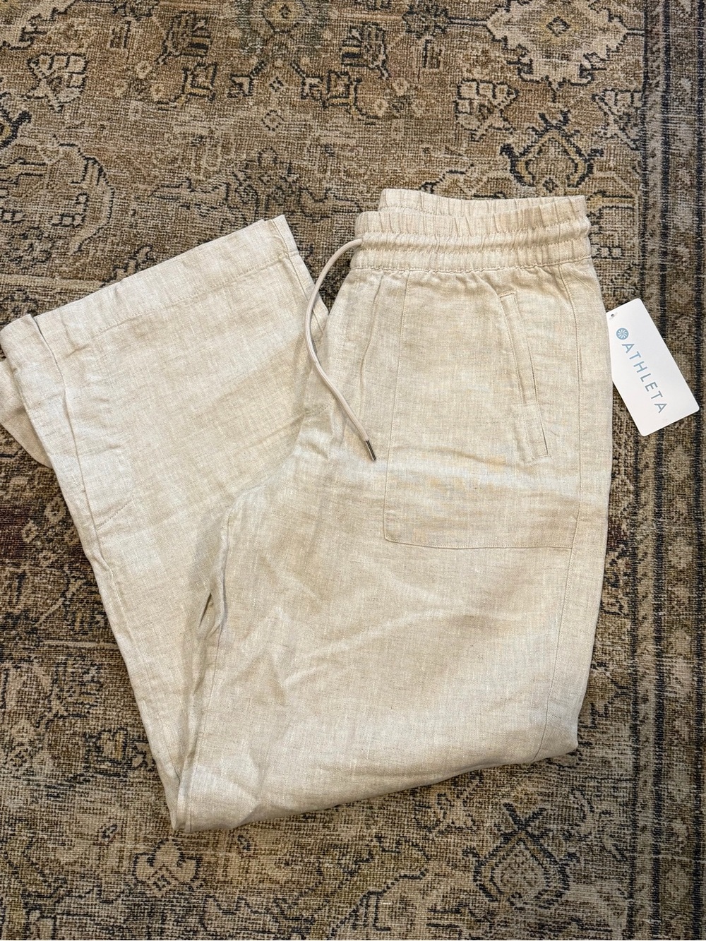 Athleta Women’s Natural Beige Drawstring Linen-Blend Joggers